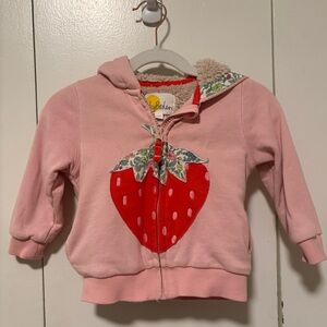 Baby boden Appliqué Zip-up Hoodie, strawberry pink hoodie, size 9-12 months, EUC